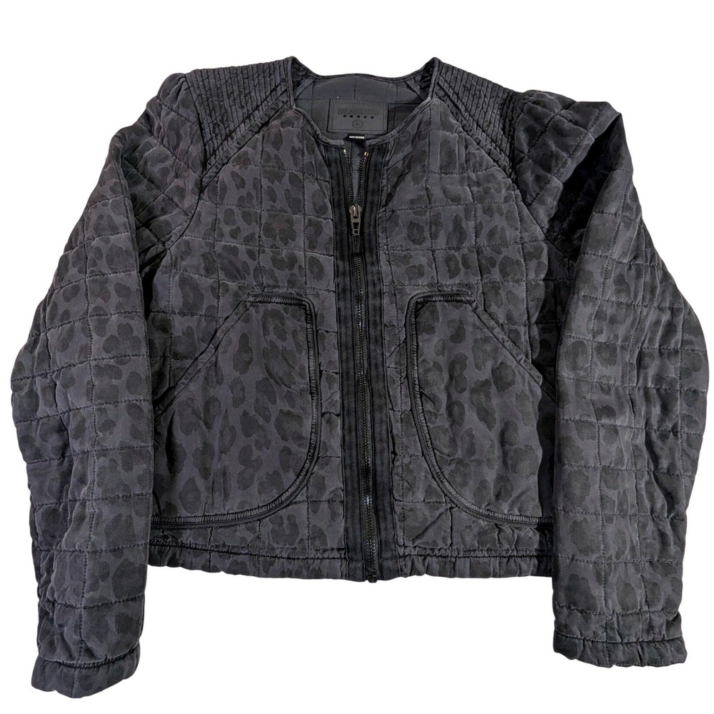 BLANKNYC Quilted Leopard‎ Bomber Jacket Large Gray Black 42EJ5557